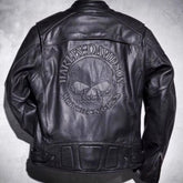 Harley Davidson Reflective Skull Motorcycle Real Leather Jacket with Multiple Pockets - MNCLeather